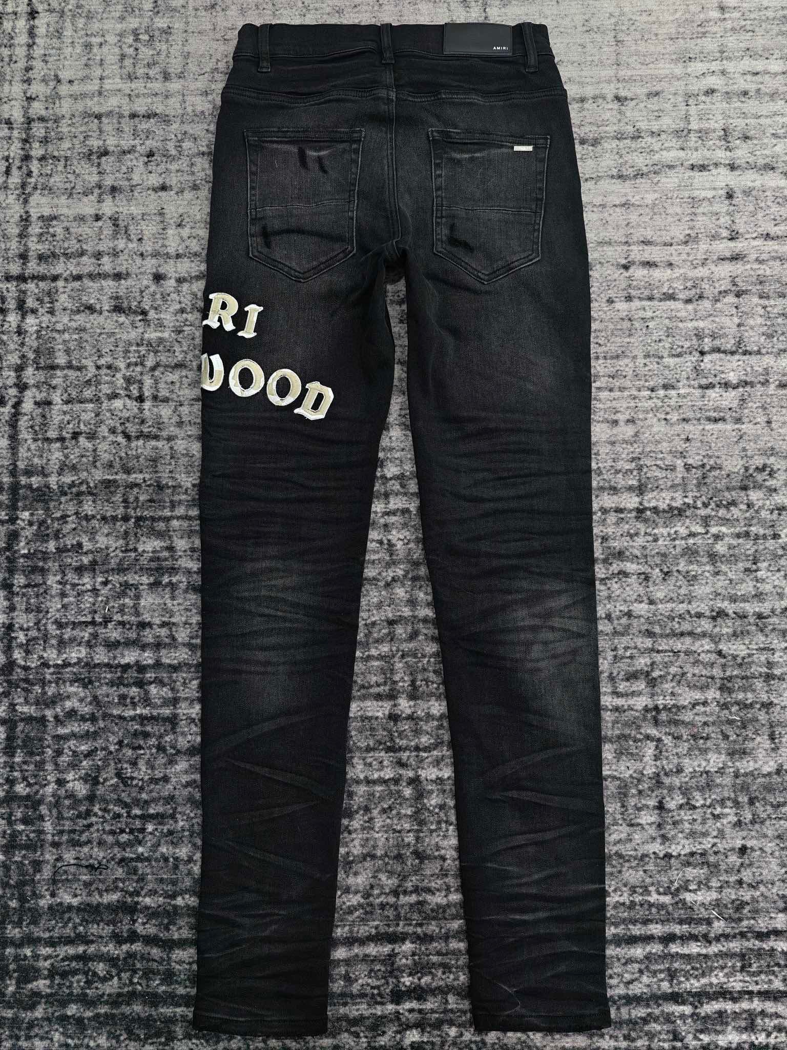 AMR Hollywood Skinny-Fit Logo-Flocked Distressed Jeans
