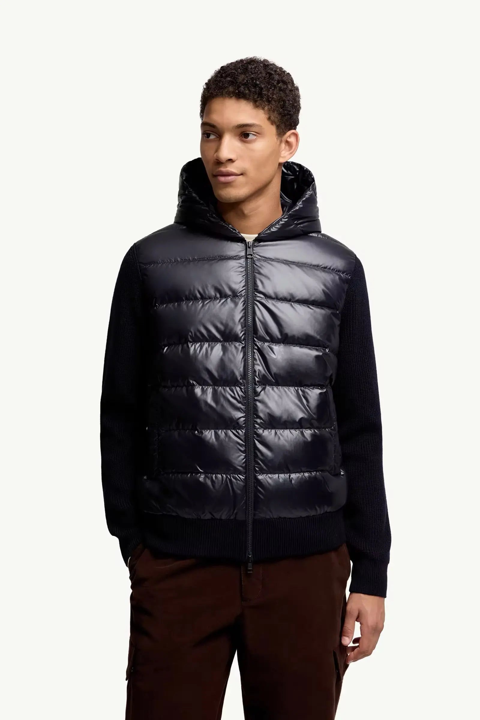 Cardigan zippé matelassé en laine moncler